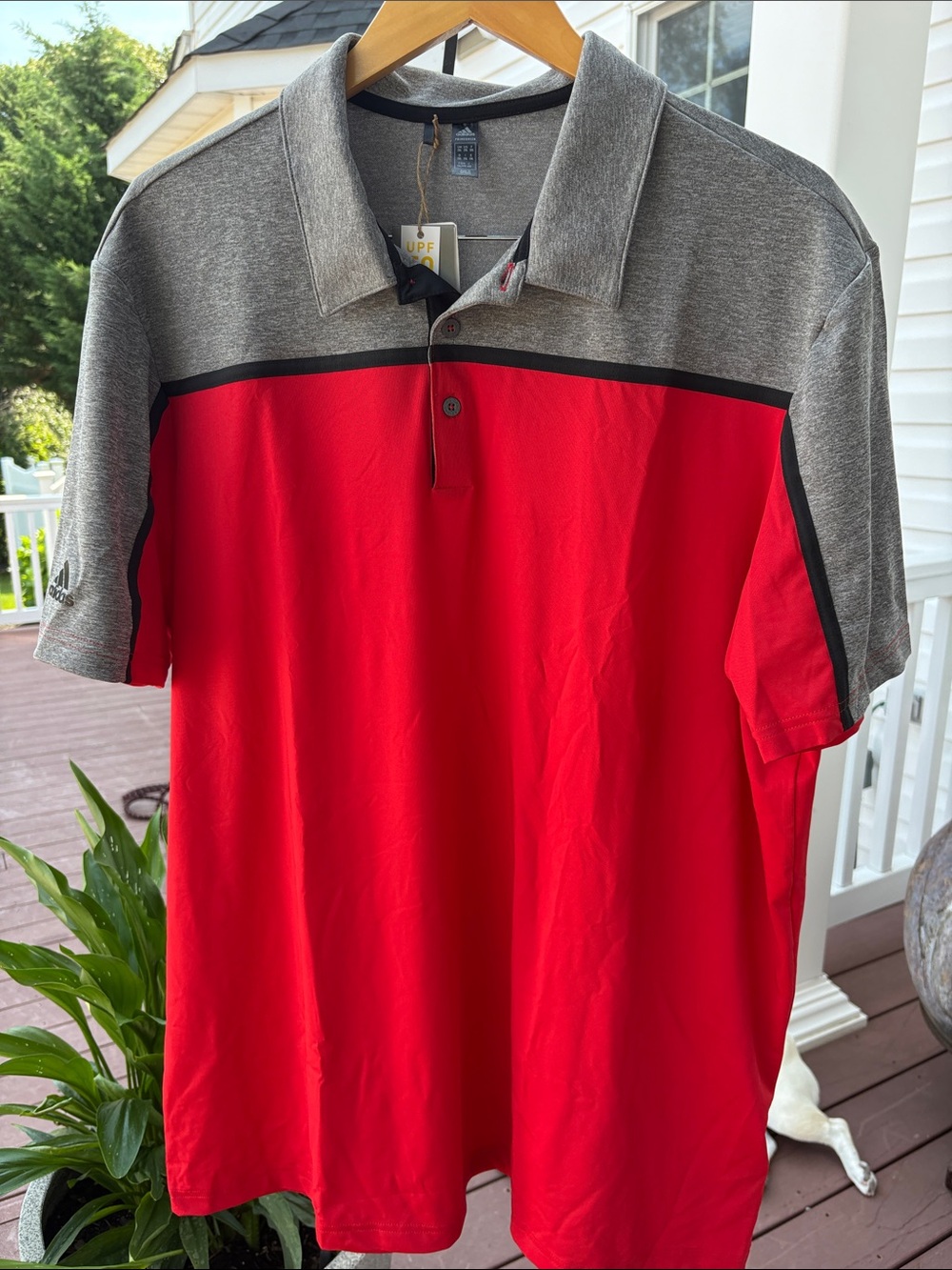 adidas Men's Golf Gray and Red Colorblock Polo Shirt